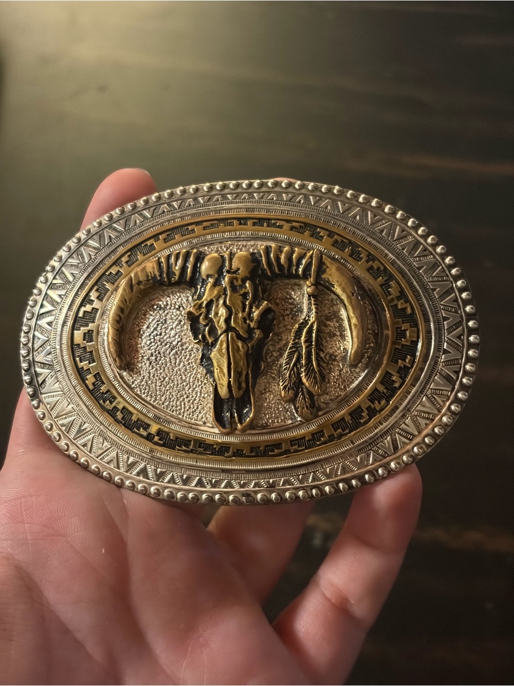 Crumrine Silver and Bronze Steer Belt Buckle